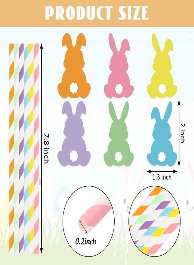 JarThenaAMCS مجموعة جارثينا إيه إم سي إس من 60 قطعة من قشات الشرب الورقية الملونة بنقشة أرنب عيد الفصح، قشات شرب مخططة، قشات شرب للاستخدام مرة واحدة على شكل أرنب، مثالية لمستلزمات حفلات عيد الفصح والربيع، 6 تصاميم - Image 2